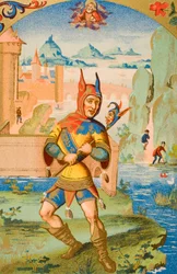 Un giullare di corte, riproduzione di una miniatura da un manoscritto del XV secolo, da 